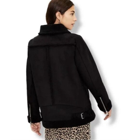 Loft Faux suede Sherpa Black Moto jacket Brand New With Tags NWT $210 2021 - Picture 2 of 14